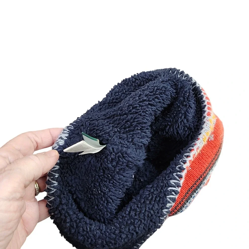L.L. Bean Nordic Fair Isle Pom Beanie Hat Fleece Lined Ear‎ Flaps Kids S M